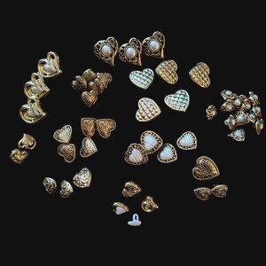 Heart Shaped Button Assortment Gold White Mix Plastic Shank Mixed Lot of 49